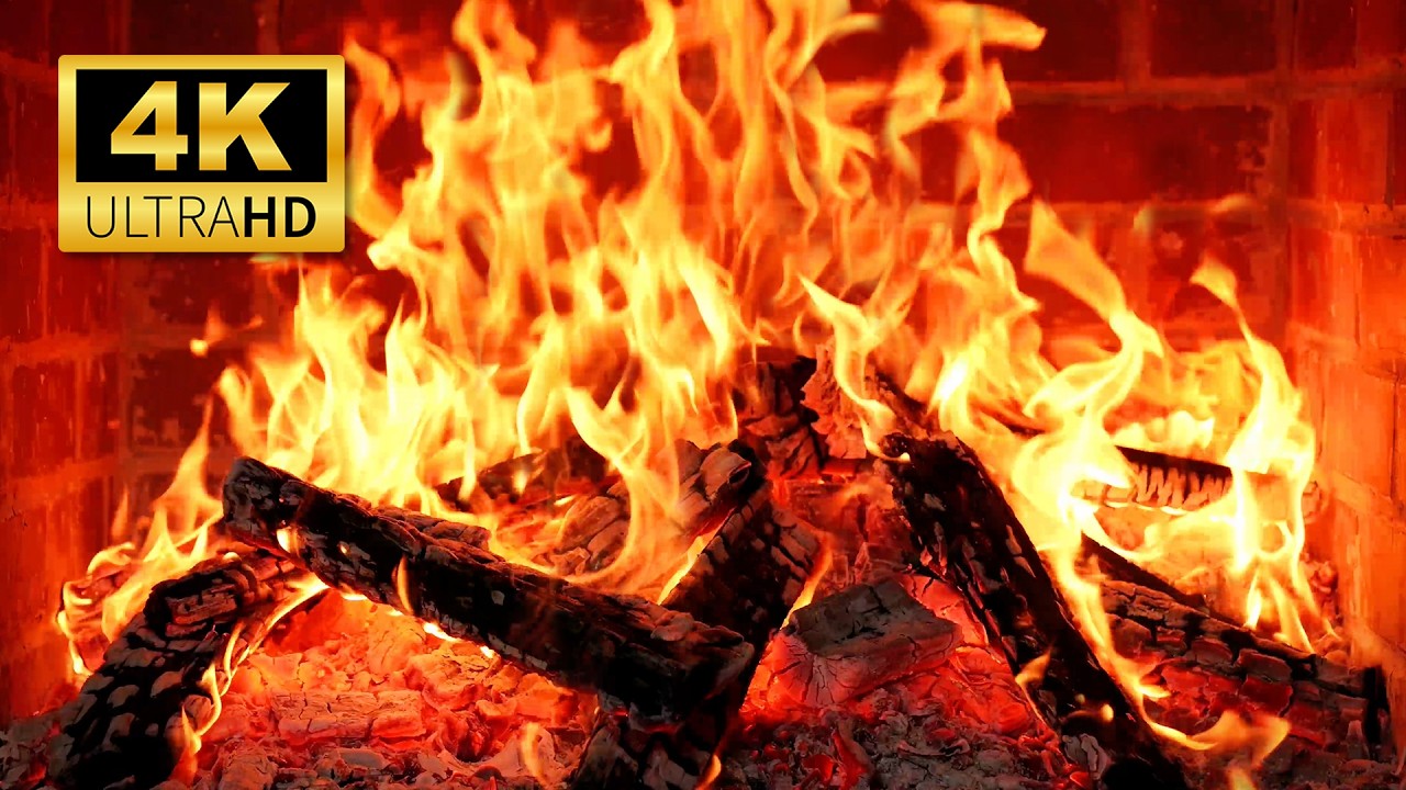 🔥 Fireplace Ambience 4K | 12 HOURS of Cozy Fireplace & Relaxing Crackling Fire Sounds