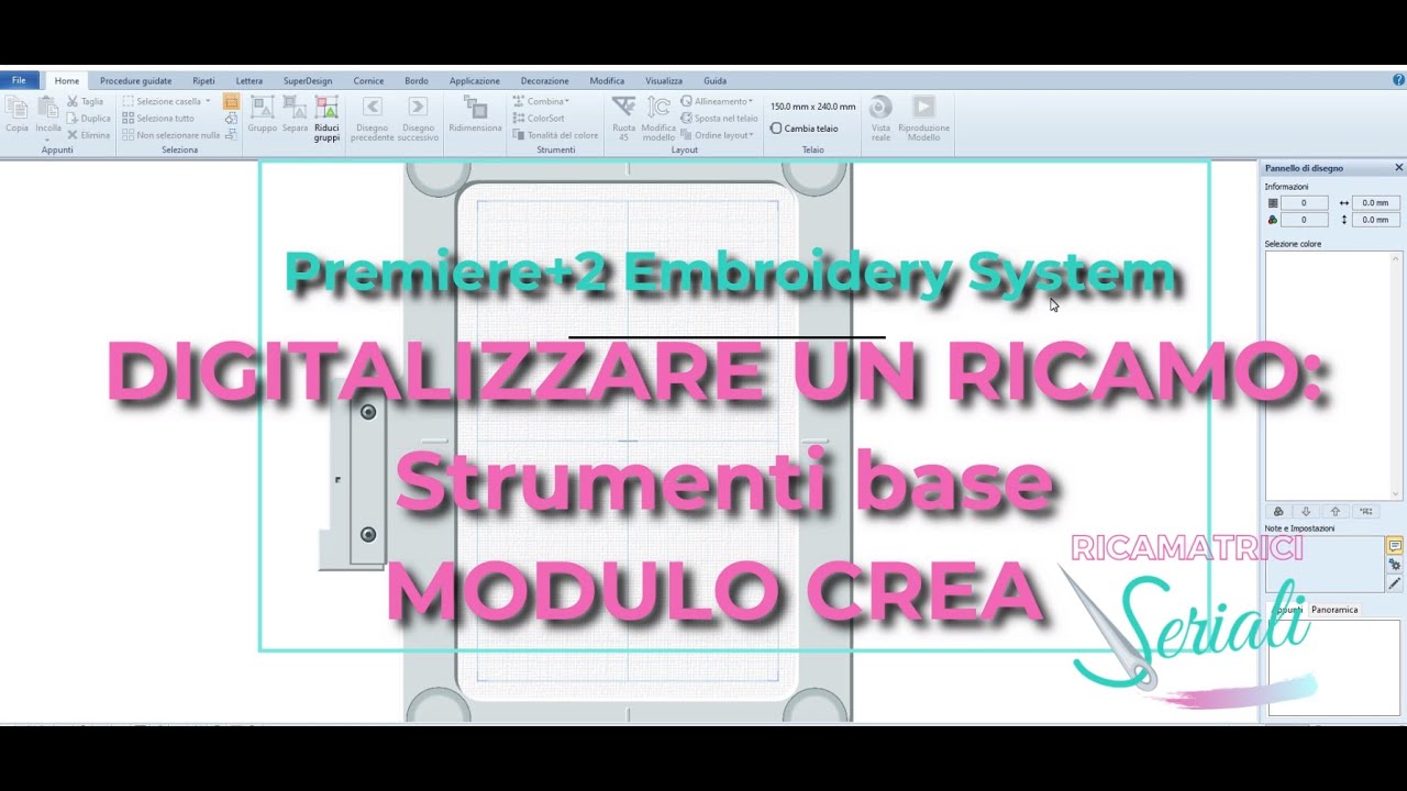 Digitalizzare un ricamo: modulo CREA (Premiere+2 Embroidery System), strumenti base.