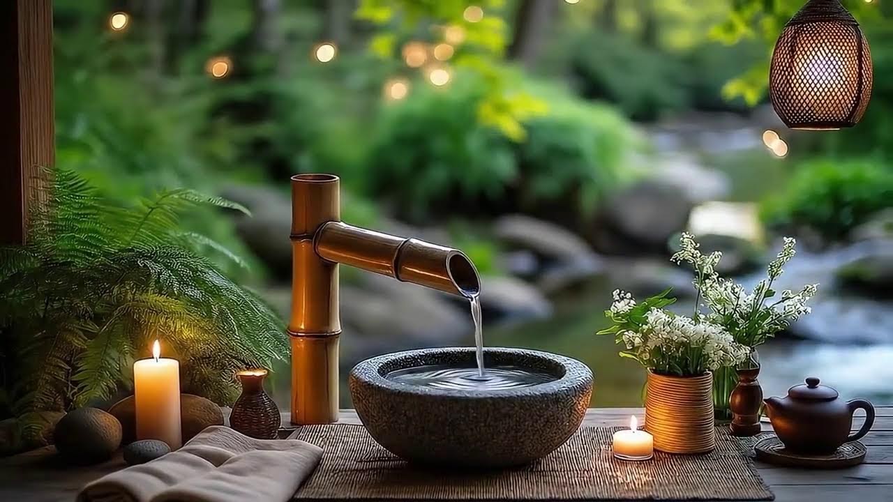 Sleep Serenity Music || Relaxing Piano & Bamboo Fountain Sounds for Anxiety Relief