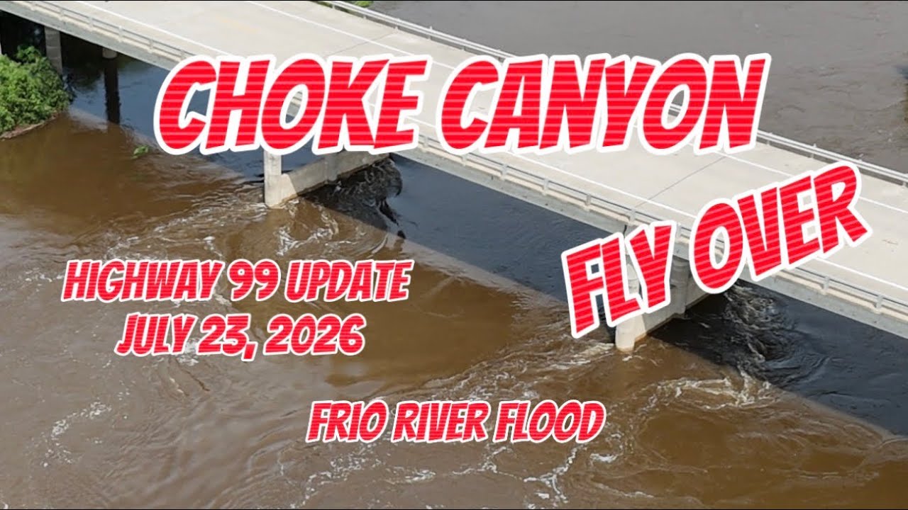 Last flood update of the highway 99 Boat Ramp Bridge as the Frio River flows into Lake Chke Canyon