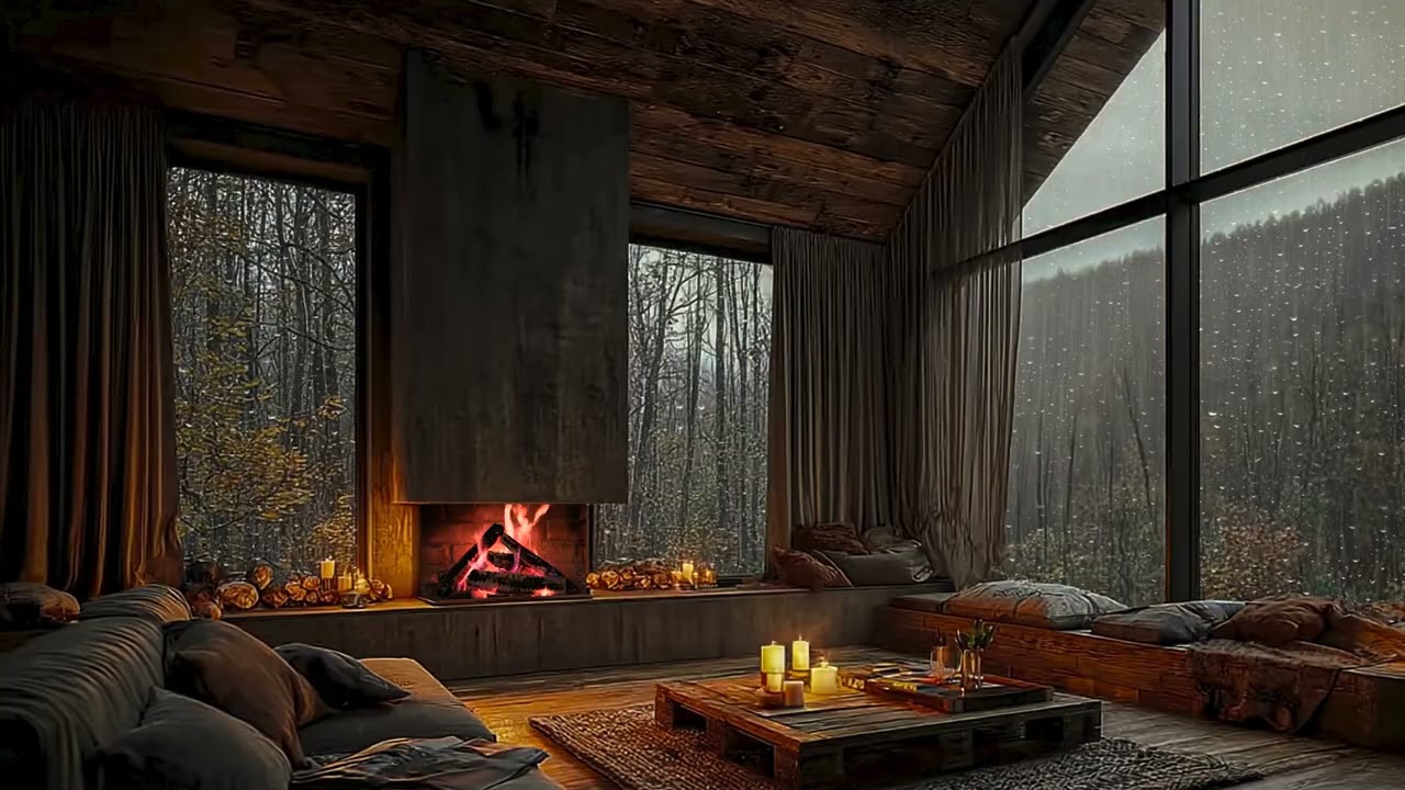 Fireplace Crackling and Rain Sounds for Stress Reduction, Sleep Therapy, and Cozy Nights