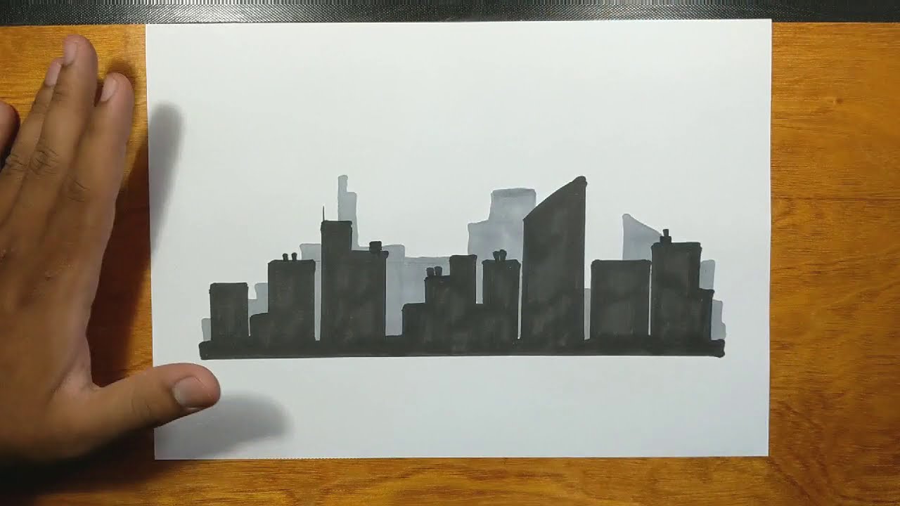 How to draw SILHOUETTE OF SKYLINE step by step
