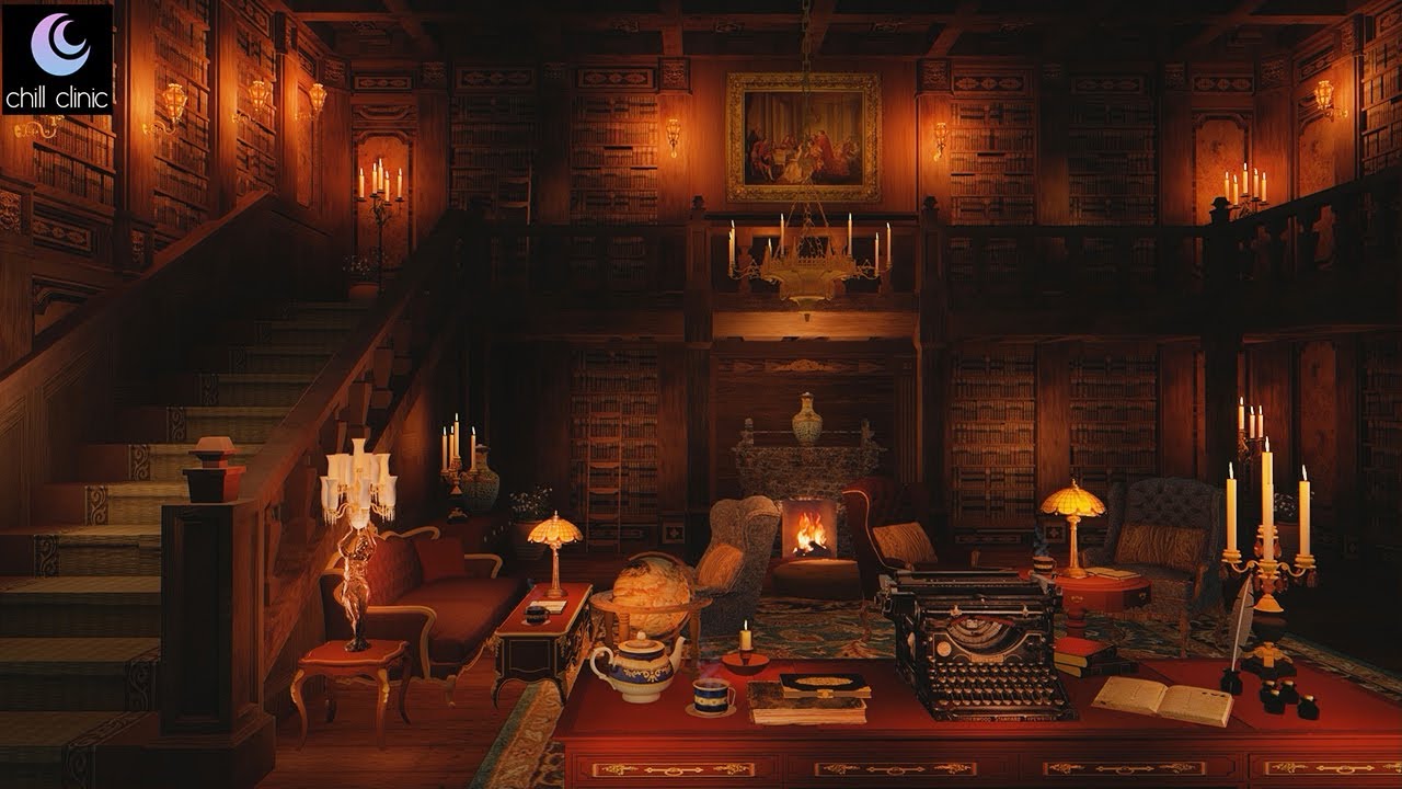 Cozy Victorian Library Ambience 🌙🔥 Fire crackling, page turning, writing & old typewriter sounds.