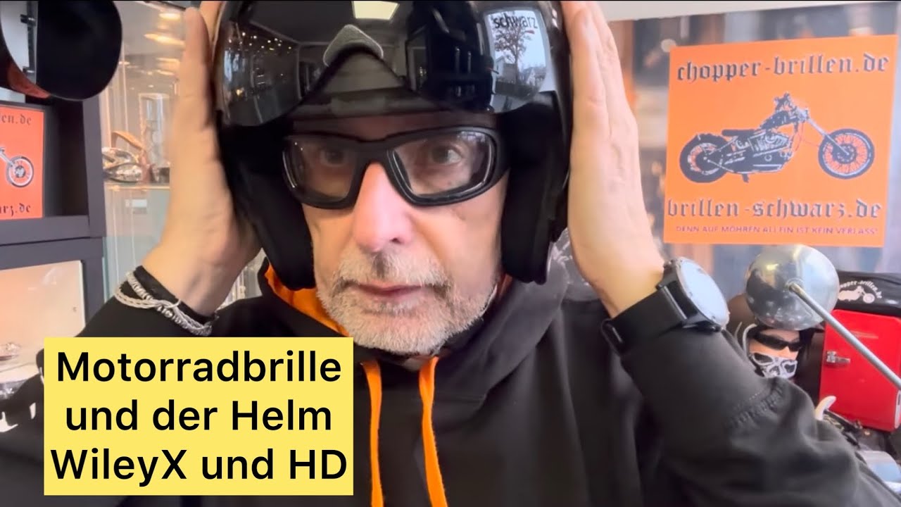 Helm mit Bikerbrille von Wiley X und Harley Davidson