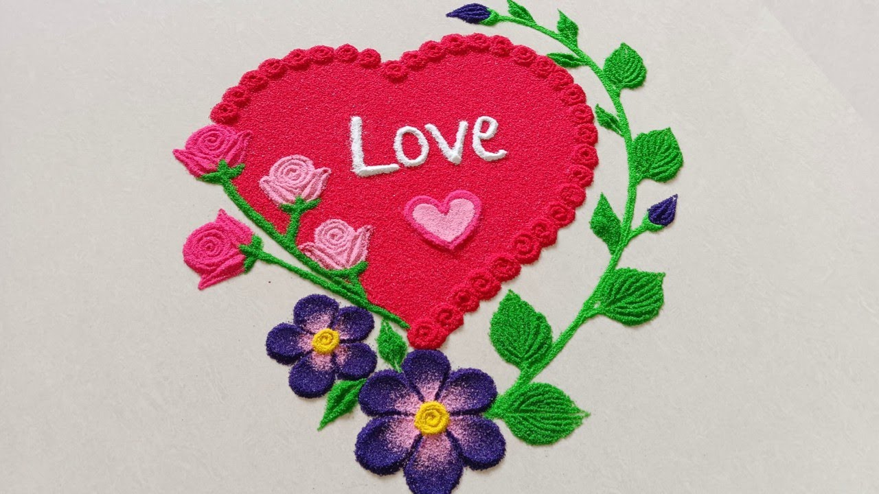 Valentine's Day Rangoli | Heart Shape Rangoli designs | Valentine's Day Special Rangoli.