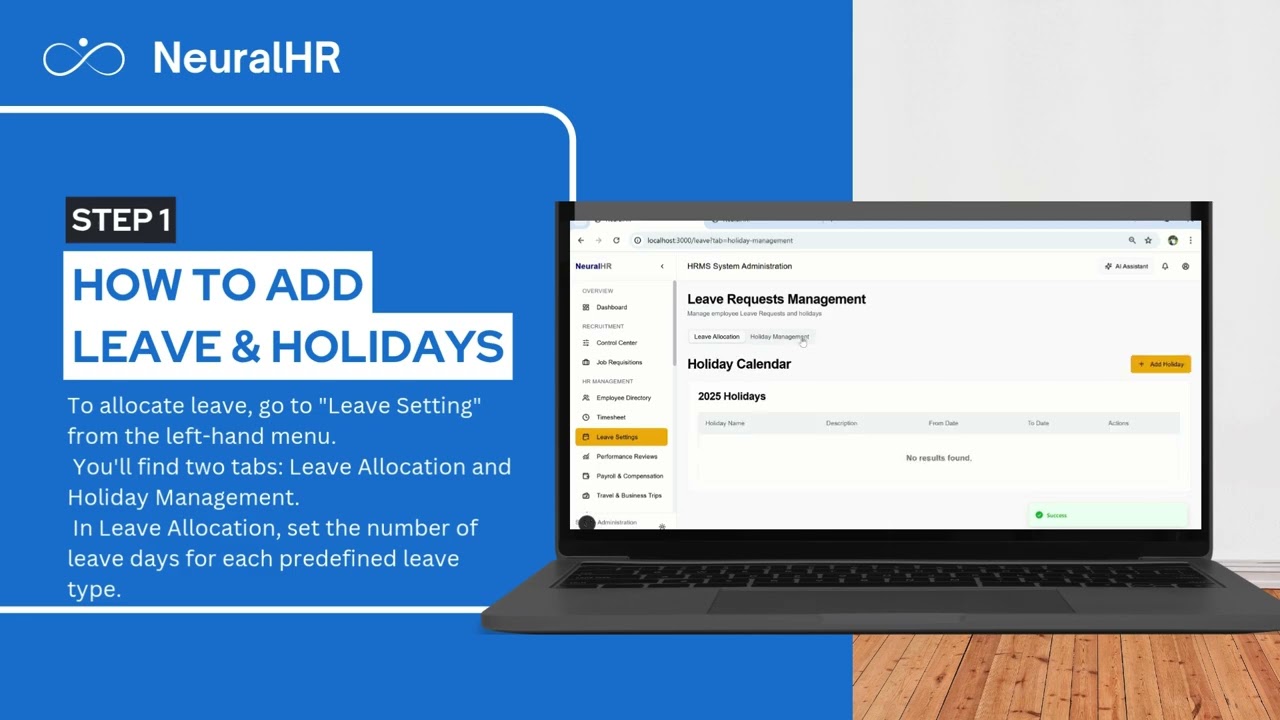 Leave Allocation & Holiday Management in Neural HRMS | Quick Setup Guide(English)