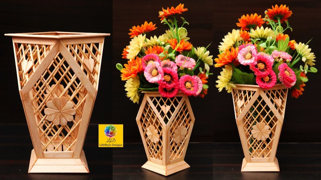 How to make flower vase with popsicle sticks | DIY Flower vase | Best out of waste Flower Pot Design