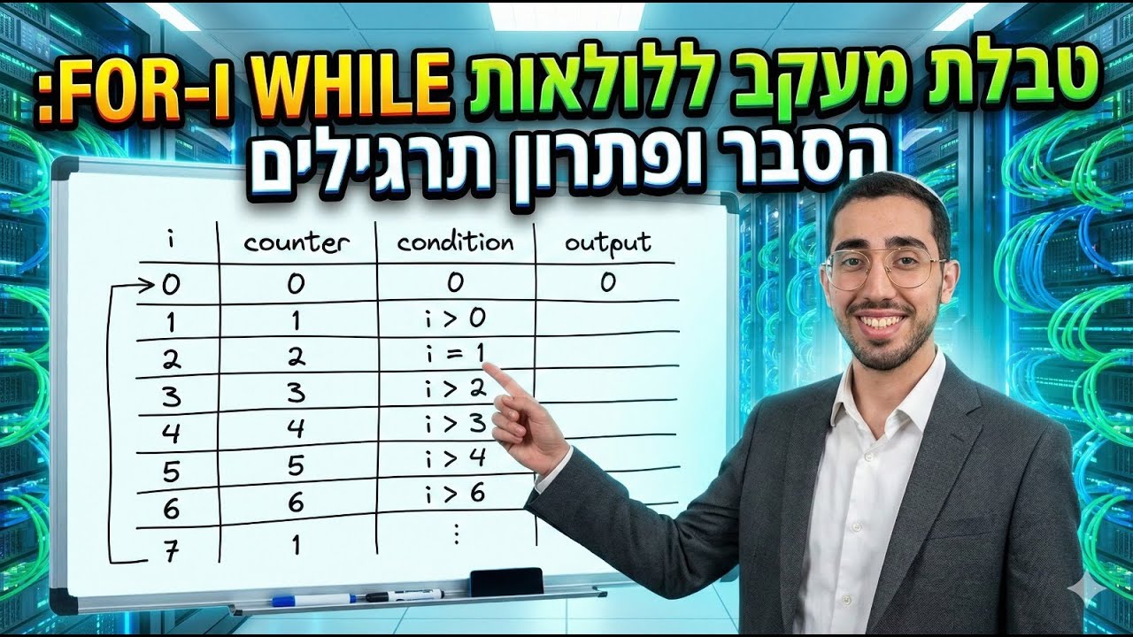טבלת מעקב ללואות WHILE ו- FOR הסבר ופתרון תרגילים