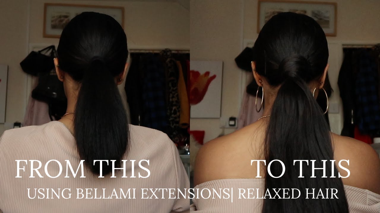 SLEEK PONYTAIL EXTENSION ON RELAXED HAIR| BELLAMI EXTENSIONS