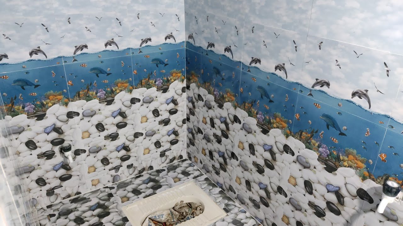 3D wall tiles Doll fish wall and flooring bathroom simple design