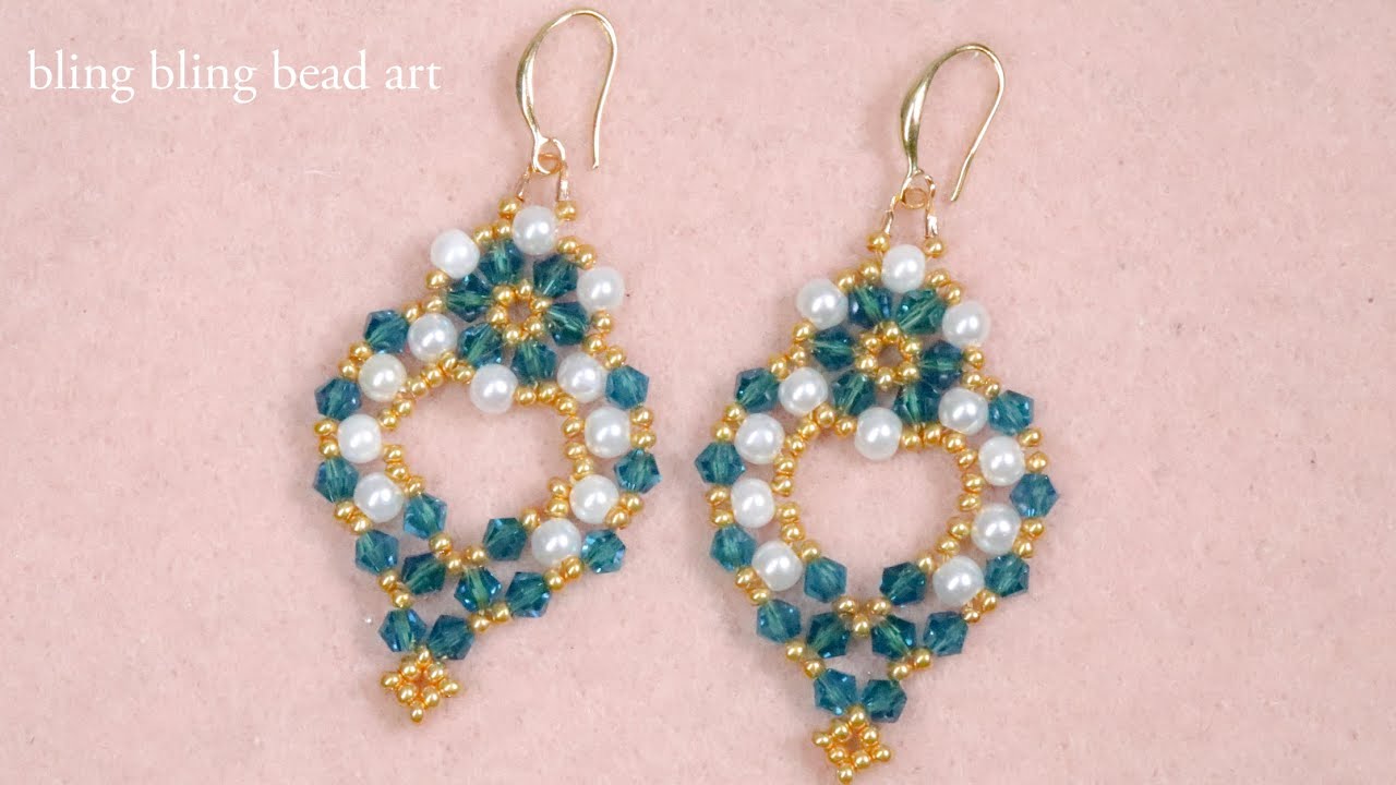 آموزش گوشواره با منجوق و کریستال و مروارید ظریف وساده beading tutuorial