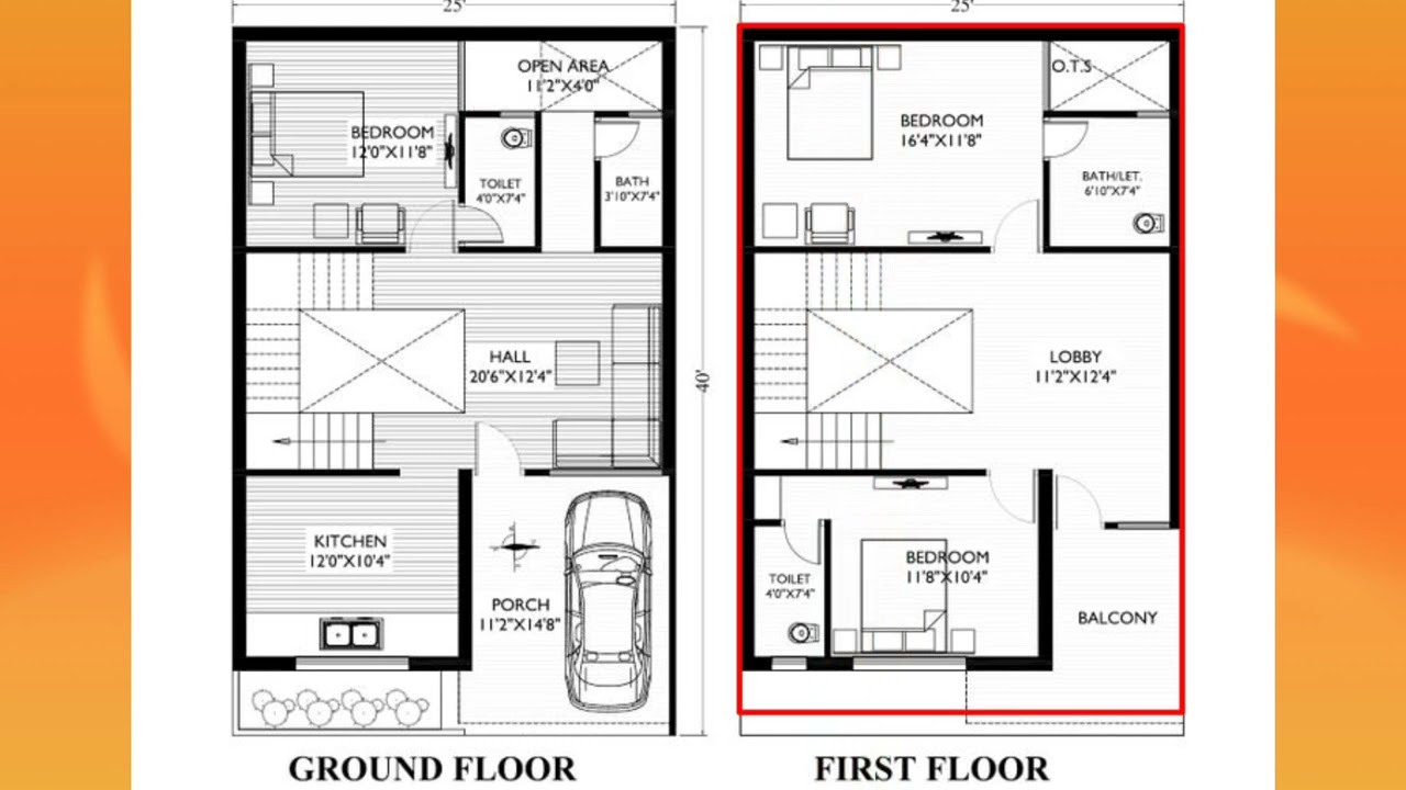 “25x40 Duplex House Plan | 3BHK with Car Parking & Balcony”