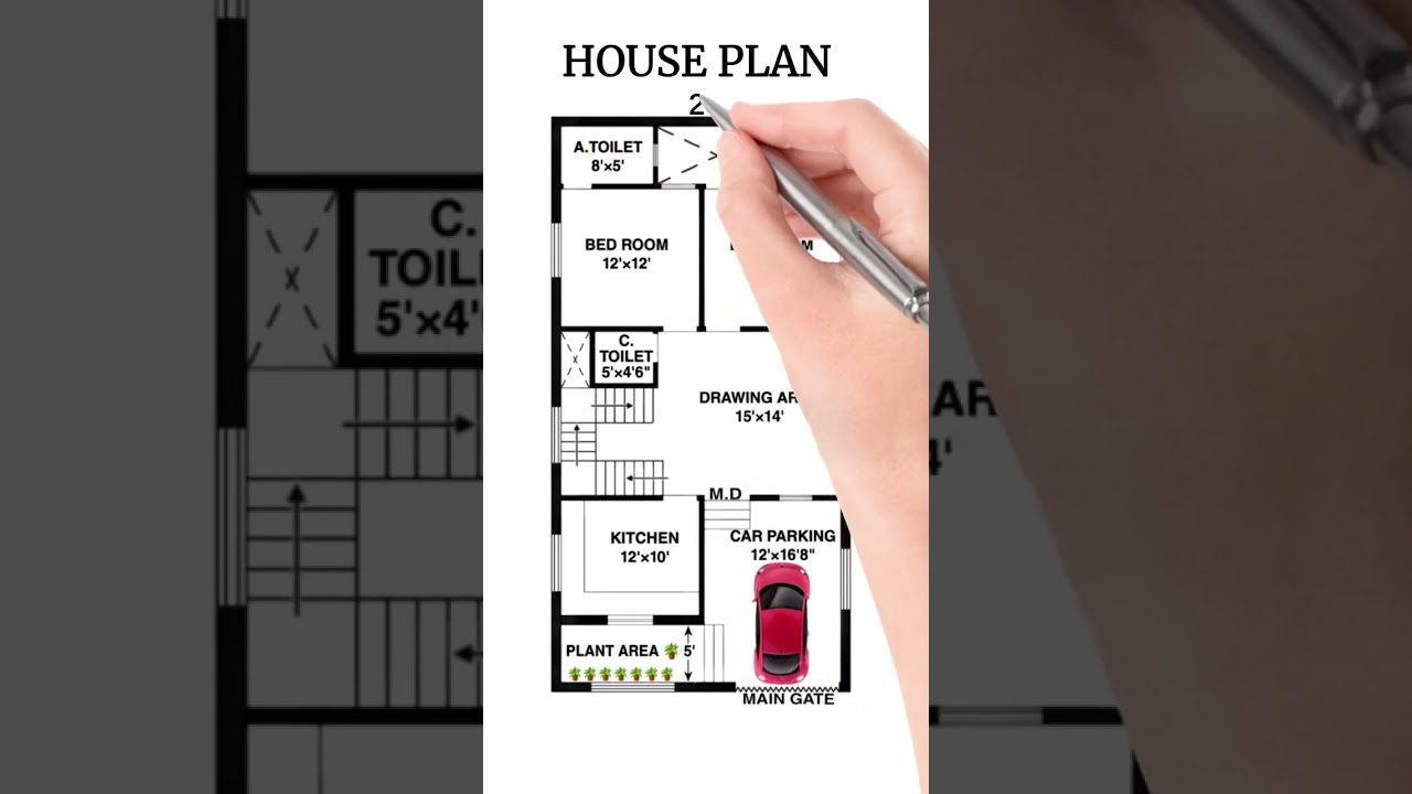 26 x 50 house plan, 2 bhk with big car parking, 26 x 50 house map, #viralvideo #trending #shorts