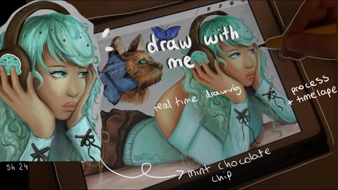 draw with me ☆mint chocolate chip inspired illustration ! | real time drawing | ipad asmr ~