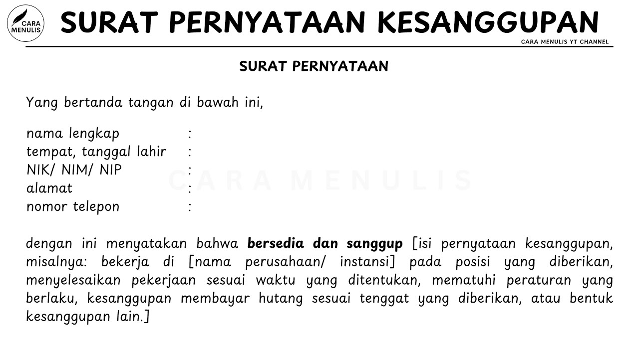 CARA MENULIS SURAT PERNYATAAN KESANGGUPAN
