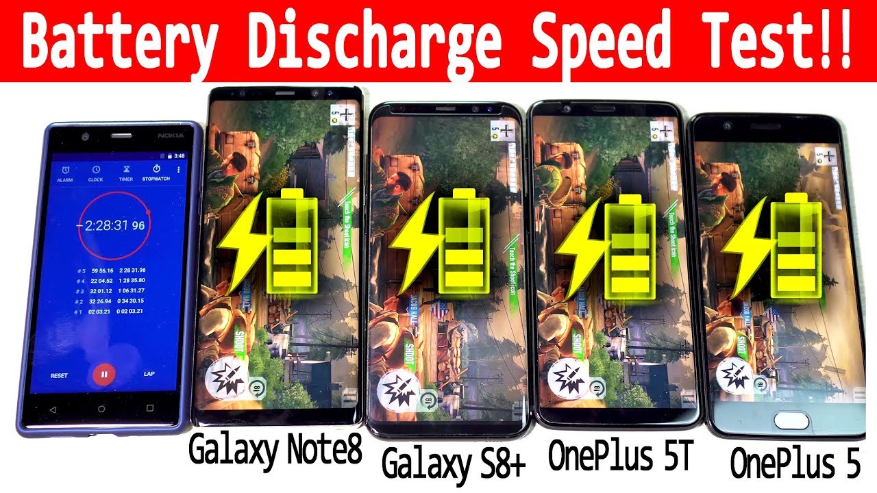 OnePlus 5T vs Galaxy S8+ vs Galaxy Note 8 vs OP5 BATTERY DRAIN Speed Test! 👌👌