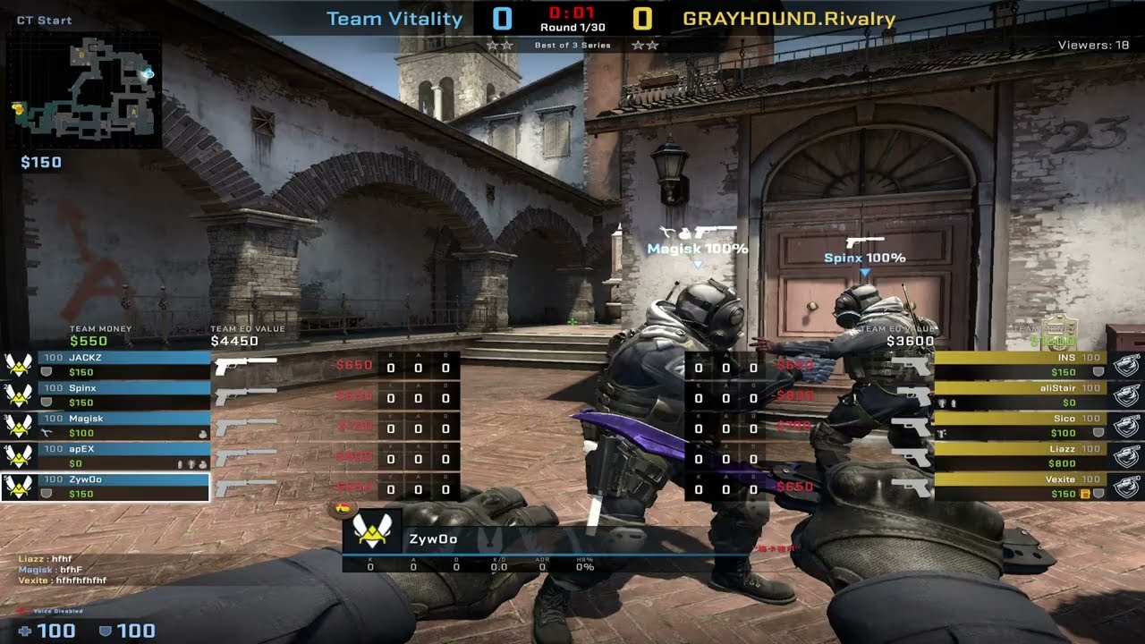 CSGO POV Vitality #ZYWOO vs. GrayHound at Inferno - 30 kills