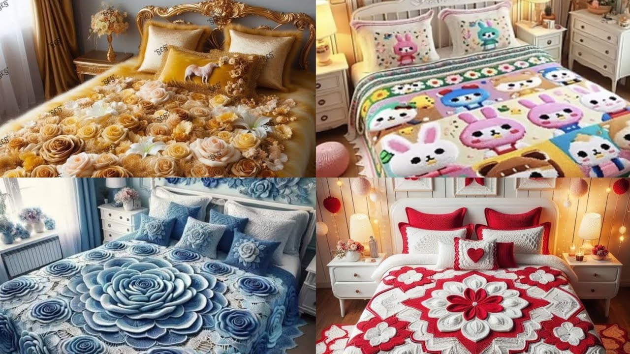 Nice bed sheets model knitted with wool | Crochet bedcover design #knitting #bedsheets #crochet