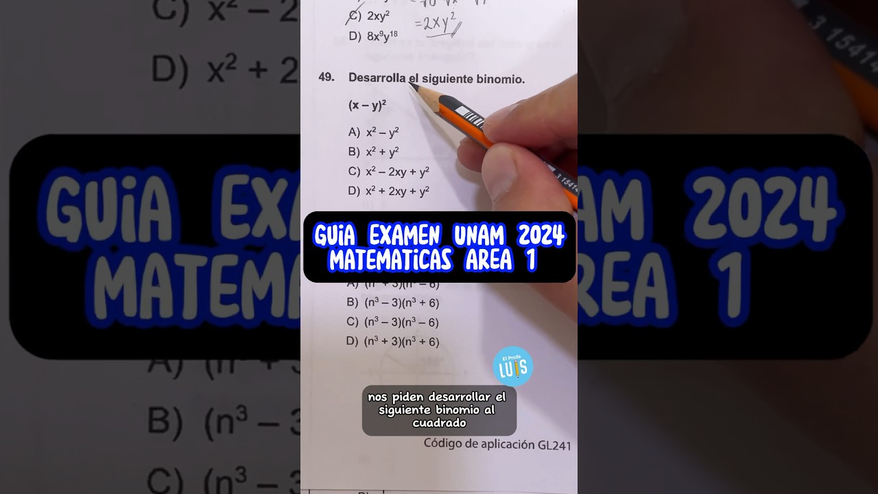 ✅ Gu&iacute;a Examen UNAM 2024 | Matem&aacute;ticas &Aacute;rea 1 Reactivo 49 #guiaunam2024 #examenunam2024