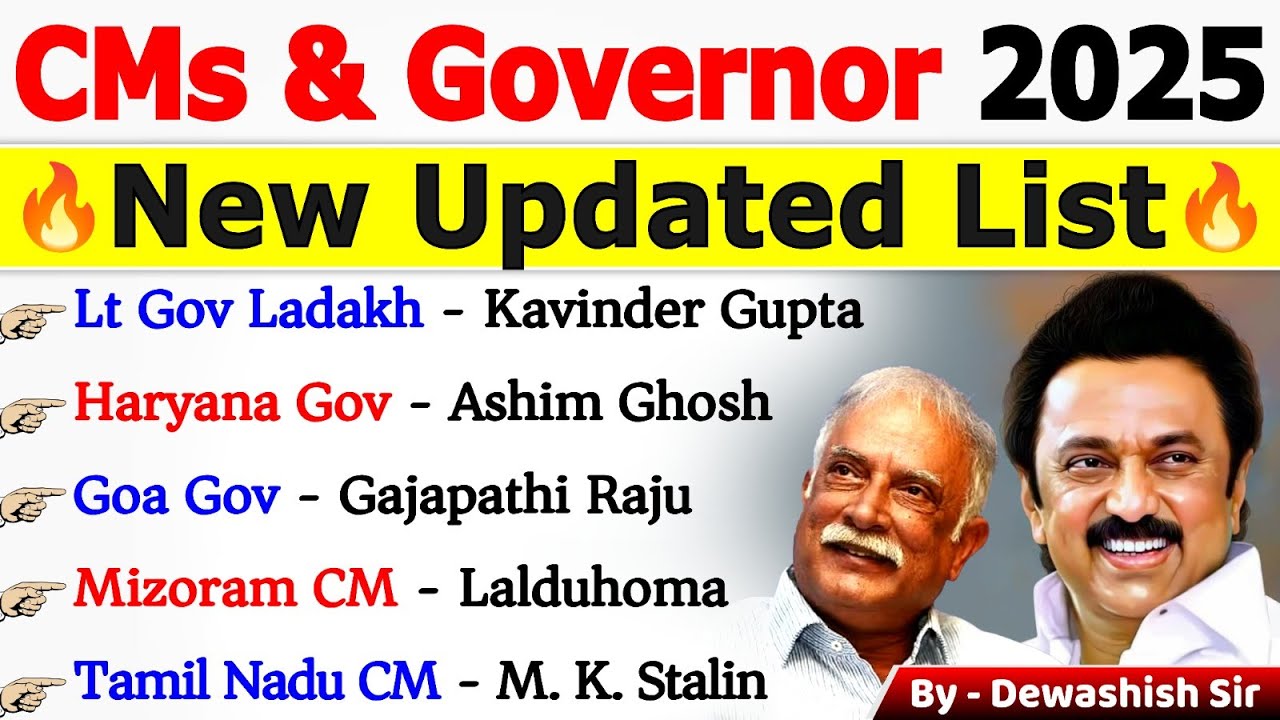 CM & Governor 2025 | New Updated List | Chief Minister & Governor | Current Affairs 2025 | Dewashish