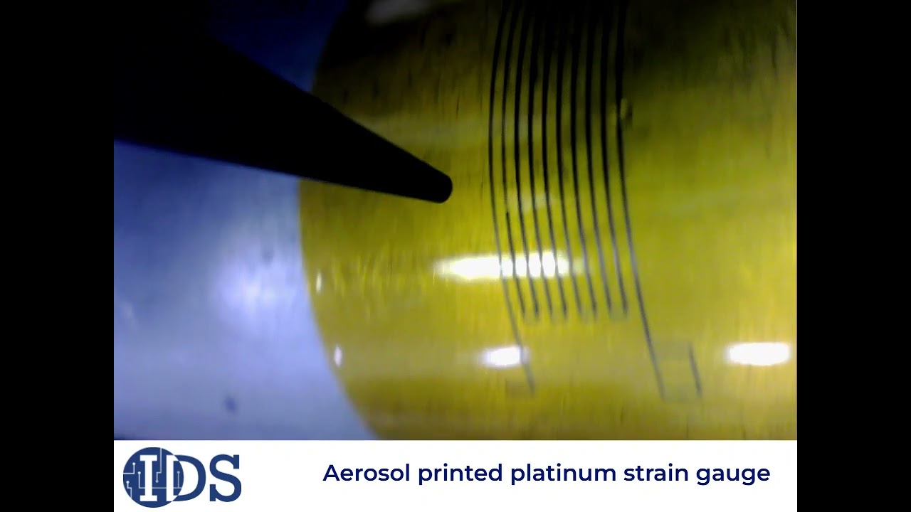 IDS NanoJet Aerosol Printed Platinum Strain Gauge on Non-Planar Surfaces