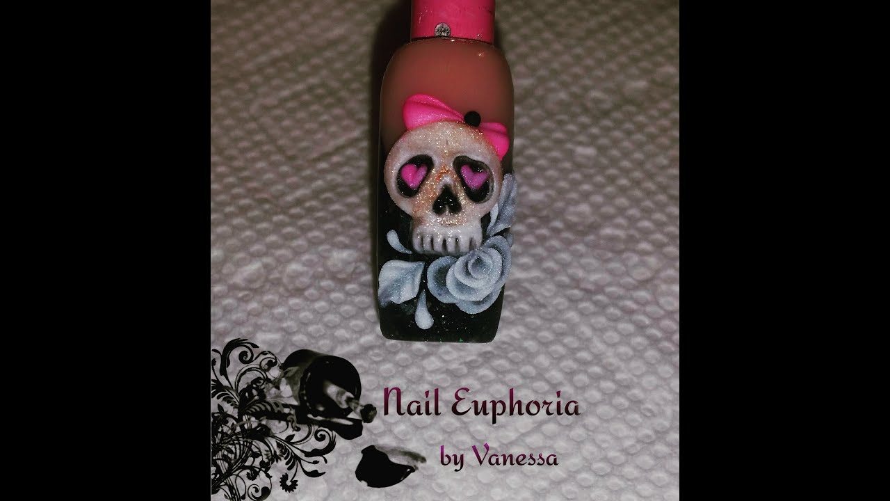 Girly 3D Halloween Skull and Rose