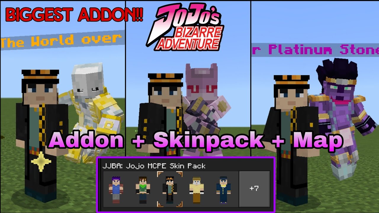 New Jojo Bizarre adventure Stand Addon mods for Minecraft PE/BE Latest Update (Skinpack+Map)