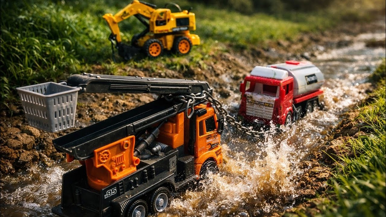 JCB 5DX Tractor Cartoon Video | Dumper And Tata Truck Muddy Accident Pulling Out JCB And Crane #jcb 