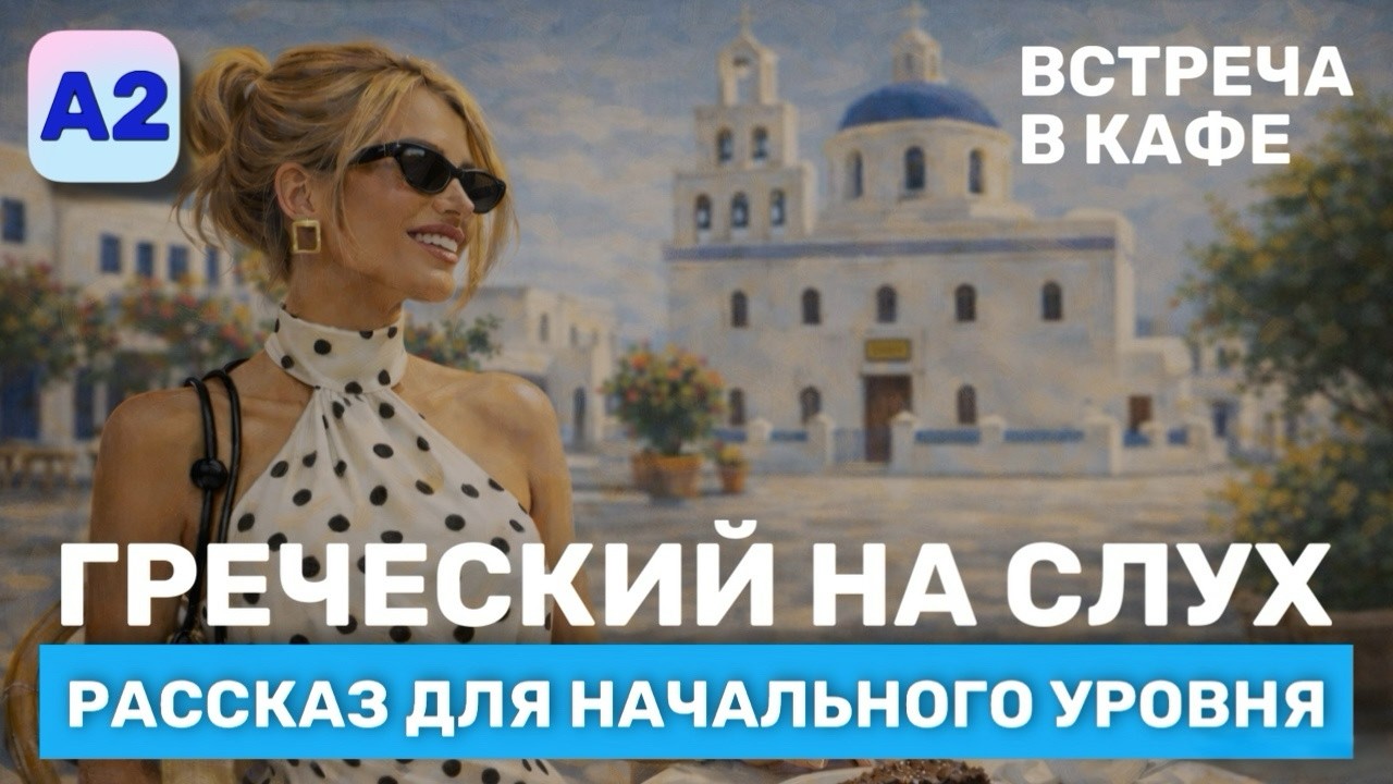 Греческий на Слух. Рассказ начального Уровня (А2)🎧. Встреча в кафе