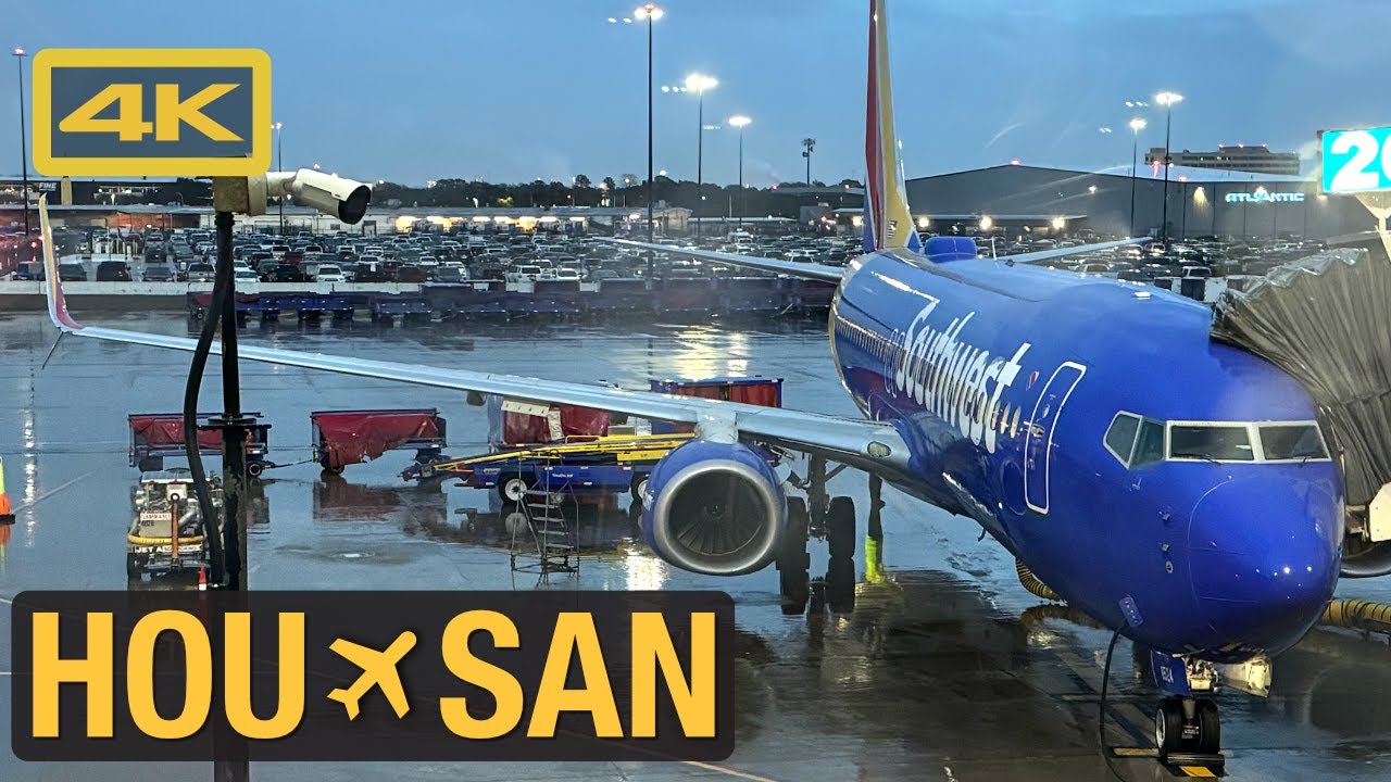 Southwest Airlines Boeing 737-800, Houston Hobby HOU to San Diego International Airport SAN, 4K