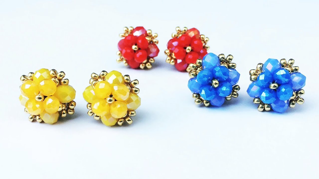 STUD EARRINGS HANDMADE TUTORIAL, HOW TO MAKE BEADED STUD EARRINGS, DIY SPRING FLOWER EARRINGS