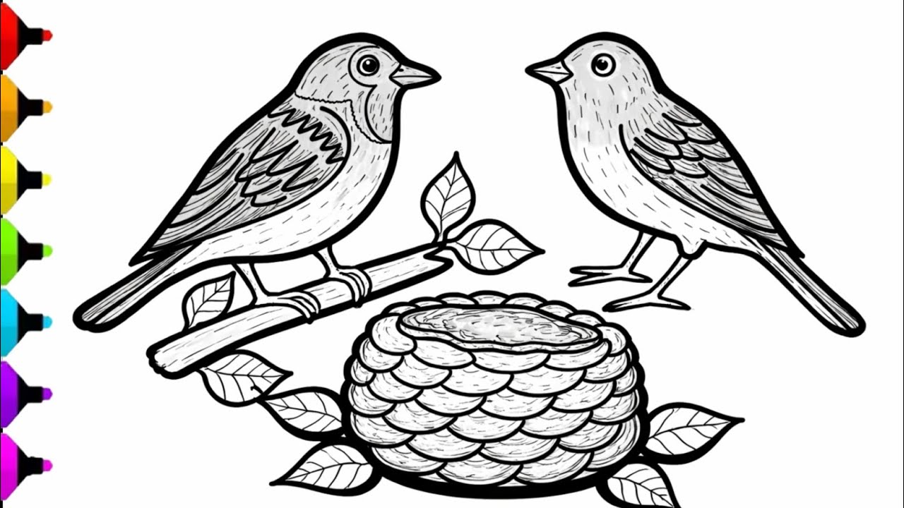 Easy Bird Nest Drawing with Two Birds | Simple Pencil Sketch Step by Step
