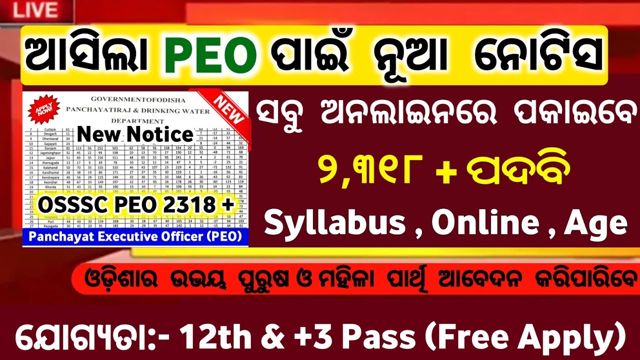 Panchayat PEO Recruitment 2023//Odisha Govt Jobs//OSSSC PEO Vacancy/PEO Syllabus 2023/Odisha new job