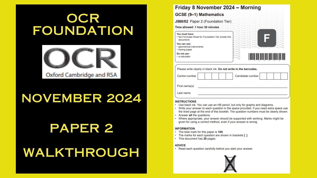 OCR GCSE Maths Foundation - November 2024 - Paper 2 - NonCalculator - Worked Solutions / Walkthrough
