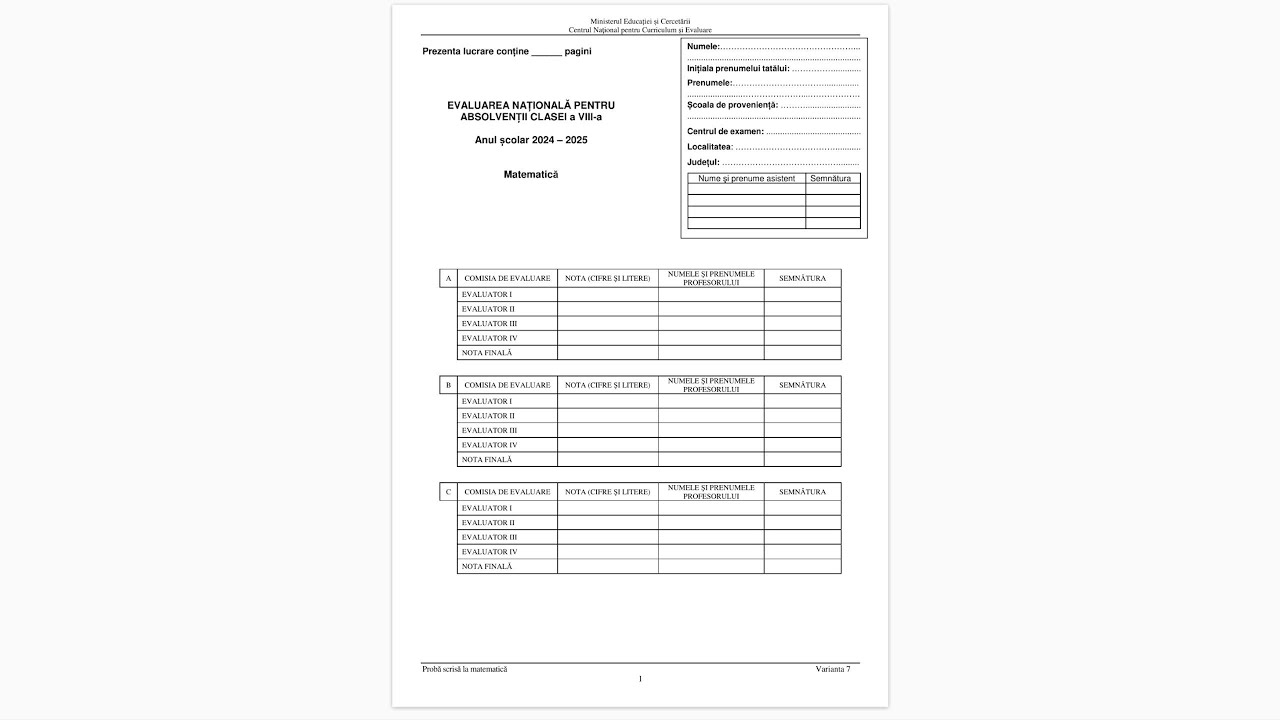 Rezolvarea subiectului de Evaluare Nationala 2025 - Matematica