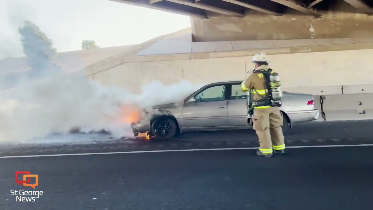 Driver pulls off I-15 in St. George, calls 911 after seeing smoke billowing from his car
