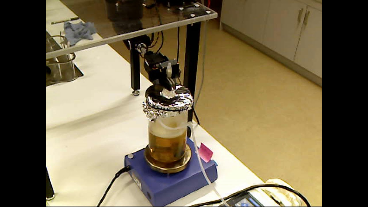 Robot assistant inoculates dry yeast to a flask at night time