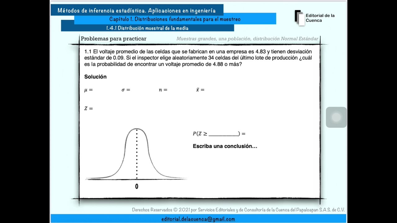 Distribución muestral de la media. Problema para practicar 1.1