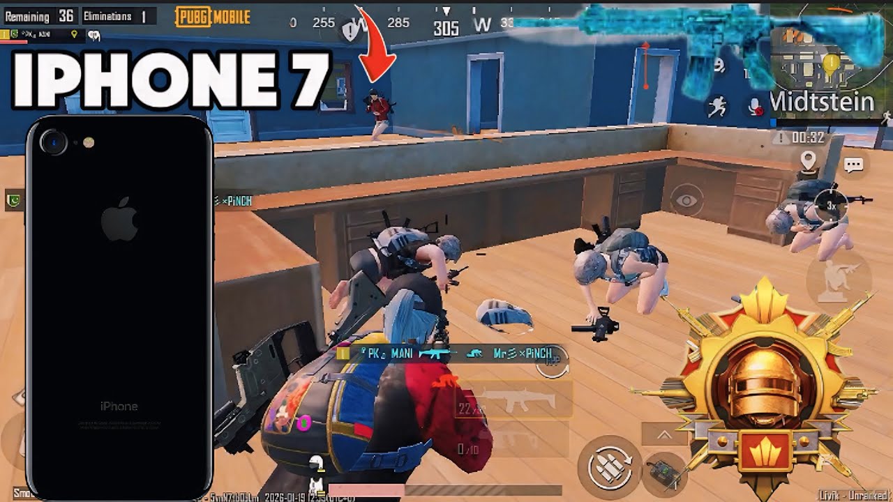 Тест PUBG на iPhone 7 в 2026 году 🔥 всего 40 кадров в секунду, 1 против 4 🥵