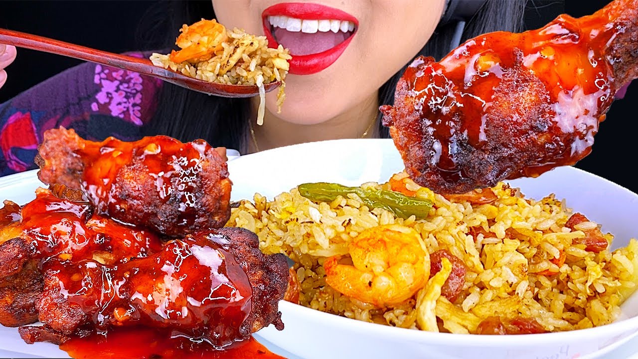 ASMR SWEET & SOUR FRIED CHICKEN AND FRIED RICE MUKBANG 먹방 (Eating Sounds) ASMR Phan