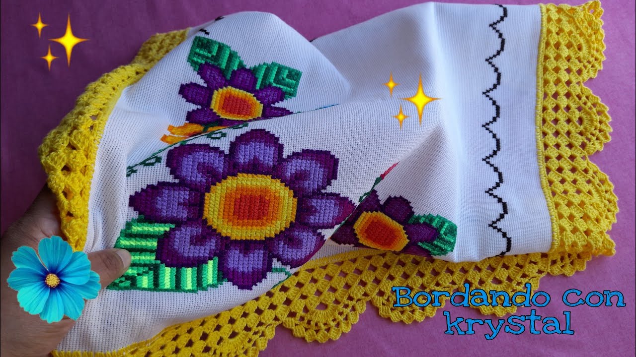 Como hacer punto de cruz muy bonito y greca la mas facil 🍁🌻🌷🦋