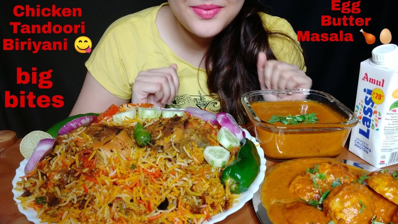 ASMR : Eating Chicken Tandoori Biriyani,Egg Butter Masala, Big Bites, Food Eating Videos,Eating Eggs