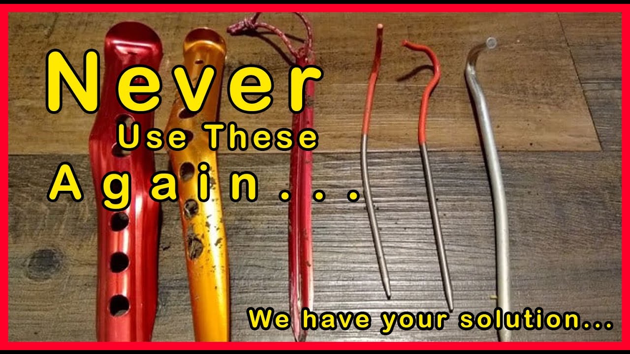 Using heavy duty tent stakes to penitrate hard ground wile setting up your tent. Problem Solved.