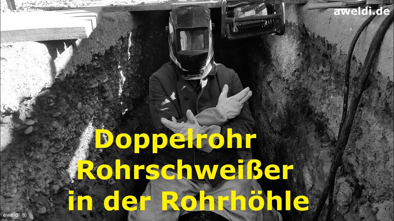 Rohrhöhle für das Doppelrohr Twinrohr und ein WIG-Schweißer mit Rohrschweißarbeiten YT Video FHD