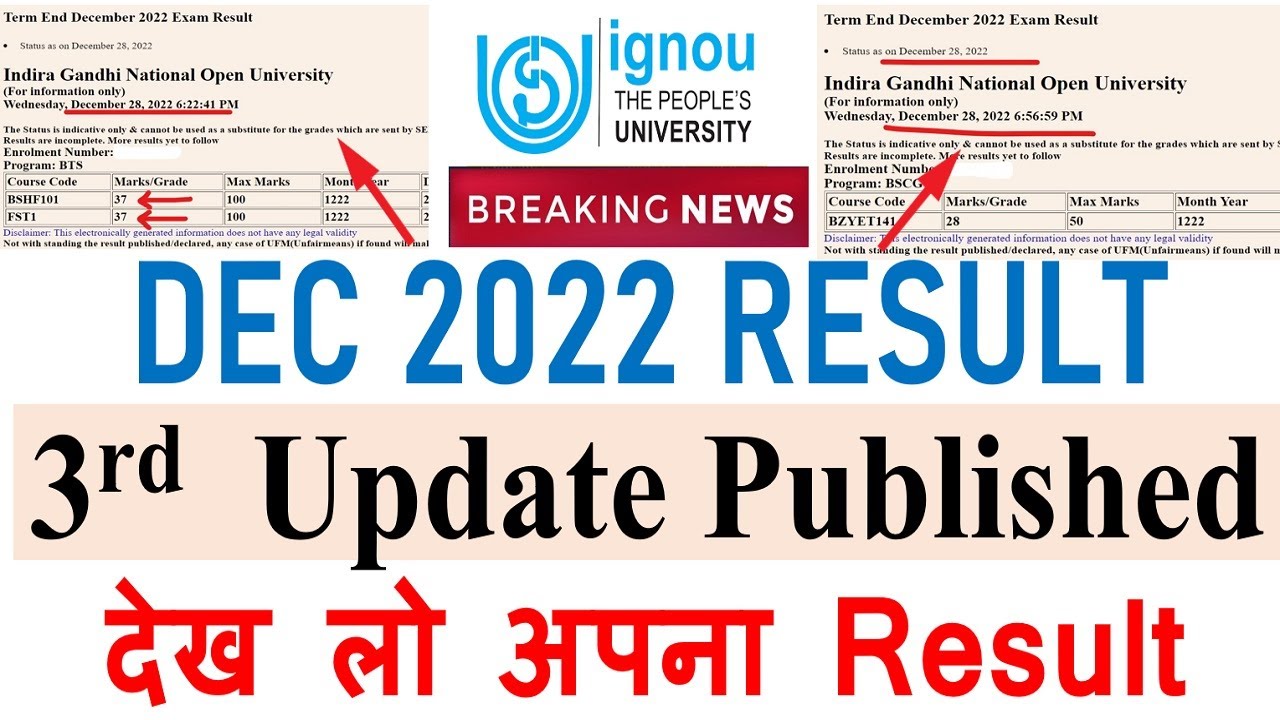 { Breaking News } IGNOU Dec 2022 Result 3rd Update Published | Check Your Result Now