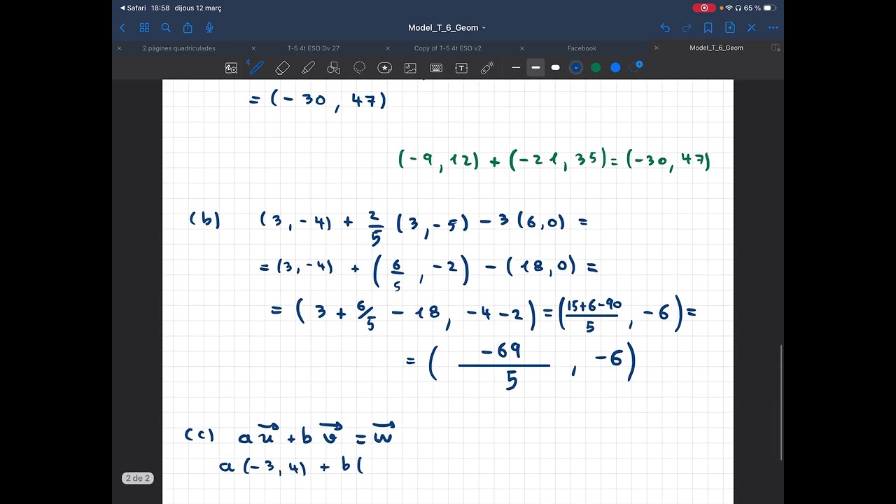 Geometria analítica exercici 1 operacions amb vectors