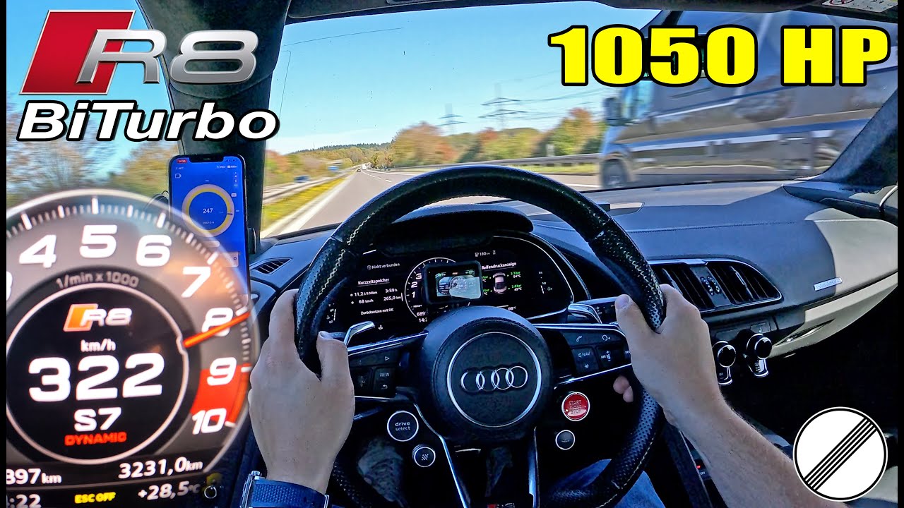 1050HP Audi R8 V10 BiTurbo is FAST! on UNLIMITED AUTOBAHN