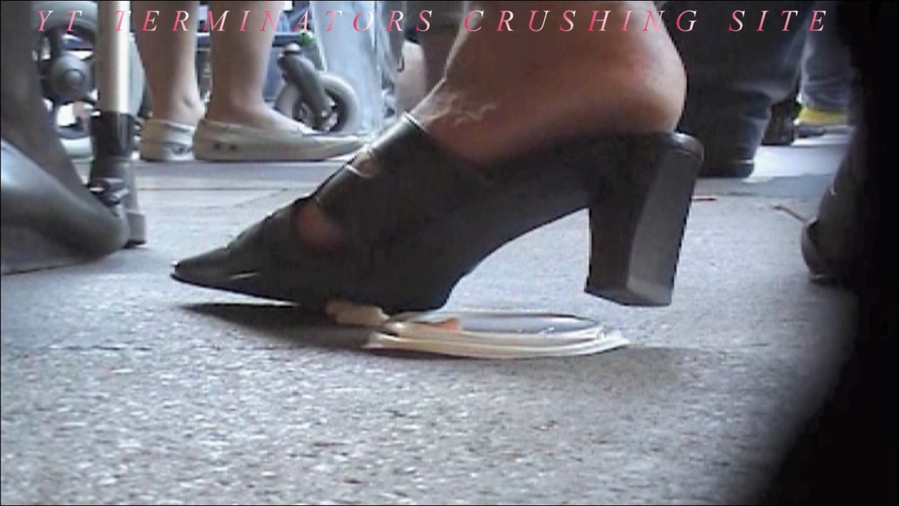 Short Candid candy and plastic cup lid crush high heel mules