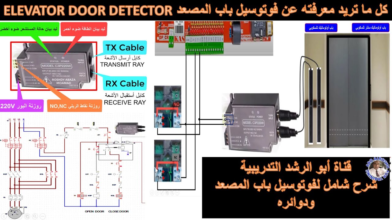 شرح وافي وشامل لفوتوسيل باب المصعد وجميع توصيلاته بدائرة الريليهات وكارت المصعد DOOR DETECTOR SENSOR