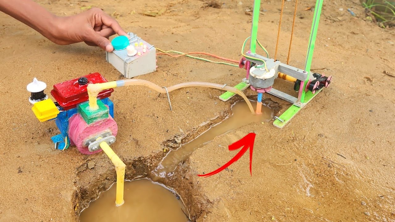 DIY Mini borewell drilling machine | Submersible water pump | Science project